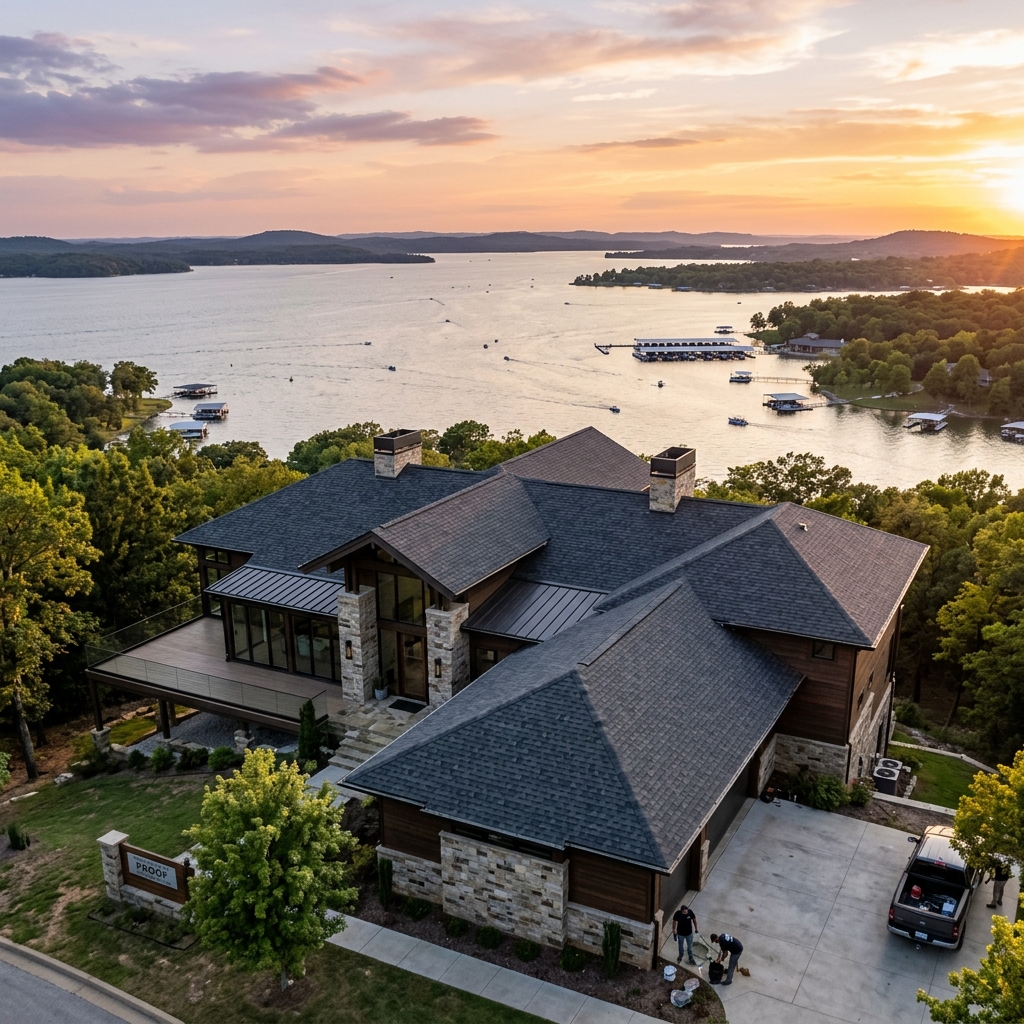 Luxury Lakeside Roofing in Afton Oklahoma by Proof Construction