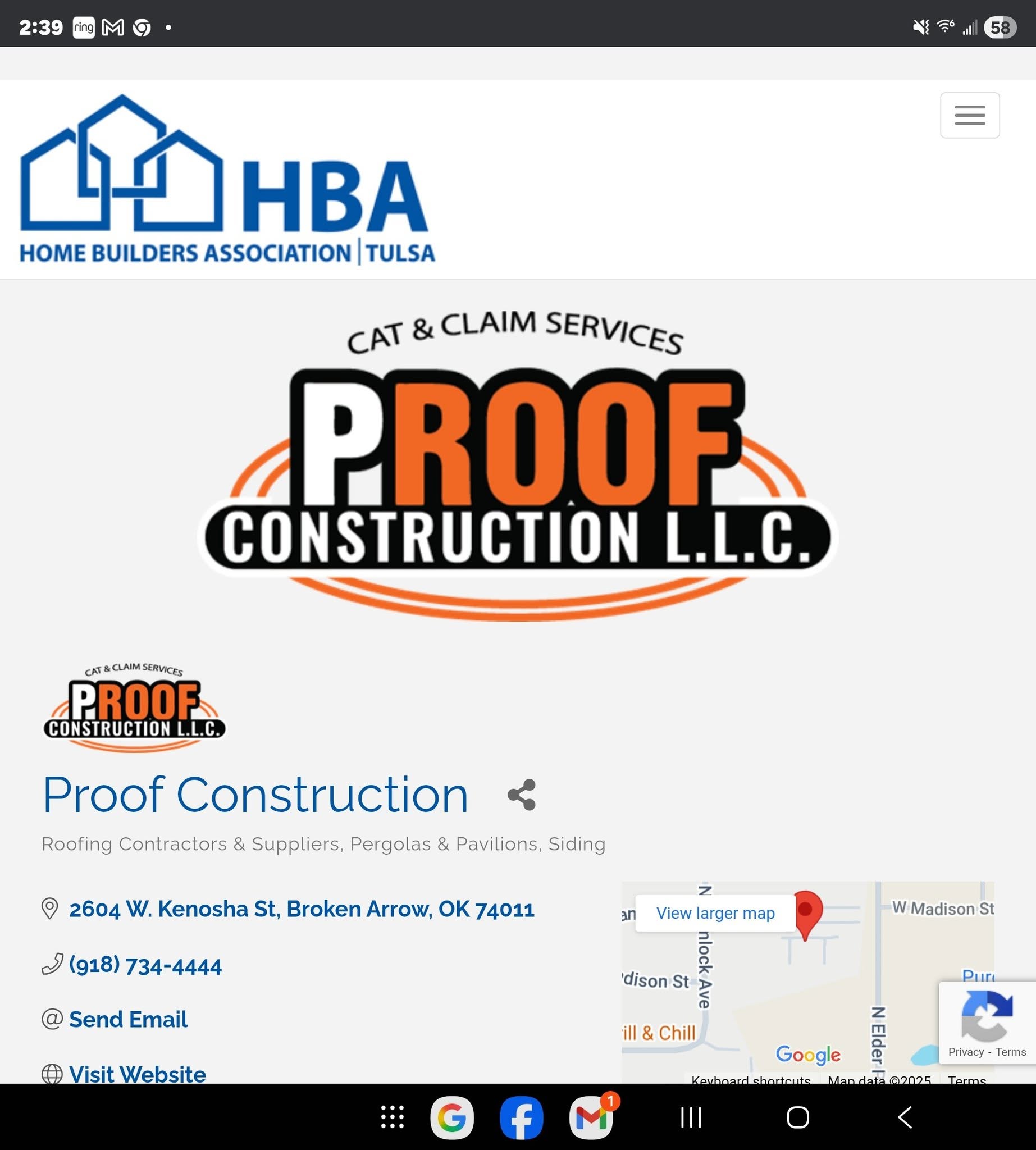 Proof Construction LLC, a roofing contractor, is located in Broken Arrow, OK.